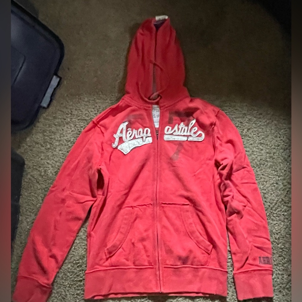 Vintage Aeropostale Vibrant Coral Red Zip-Up Hoodie